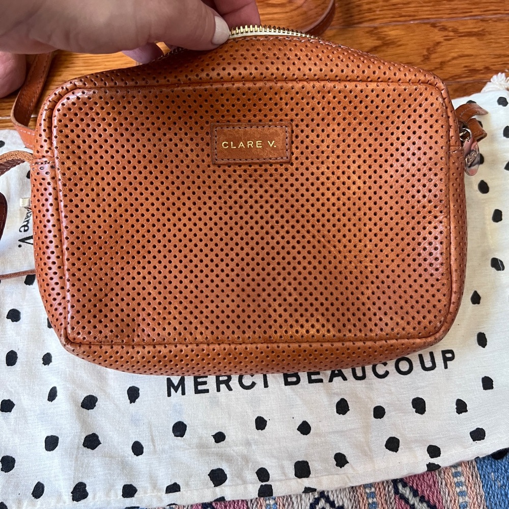 Clare V Perforated Leather Crossbody Mini Sac Bag (with dust bag)